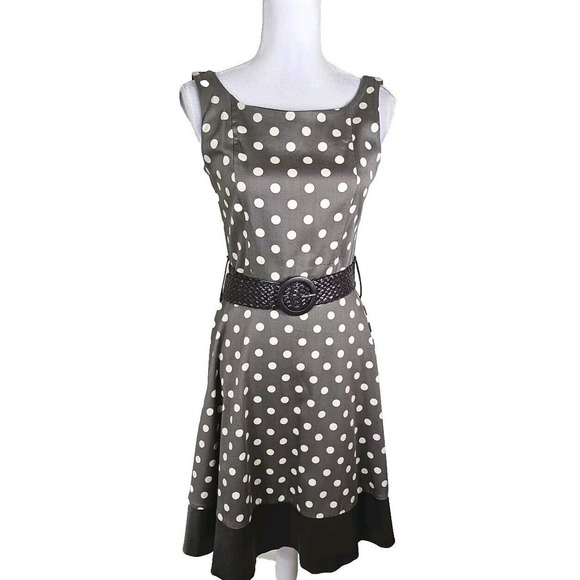 Rockabilly ~Woman Size M~ Brown/Gray/Beige Polka Dot Dress Cotton Made in ITALY - Picture 9 of 10